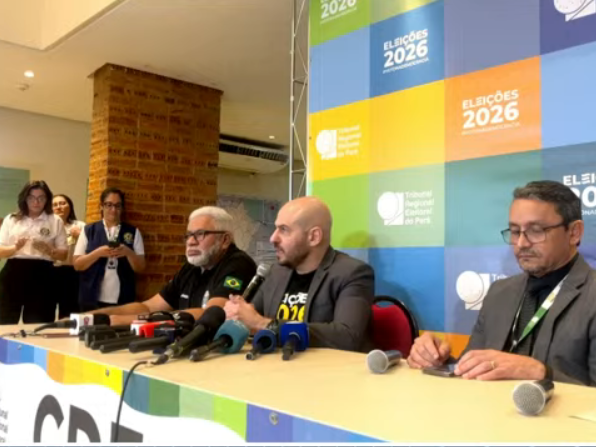 Coletiva de imprensa realizada neste domingo (4), no Centro de Divulgação das Eleições (CDE), do Tribunal Regional Eleitoral do Pará (TRE-PA), em Belém